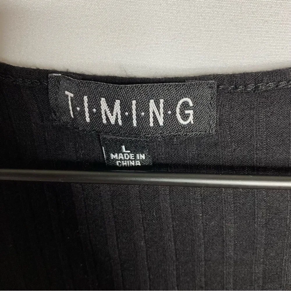 Y2K Timing Black Faux Wrap Crop Top Size Large 3/4 Sleeve